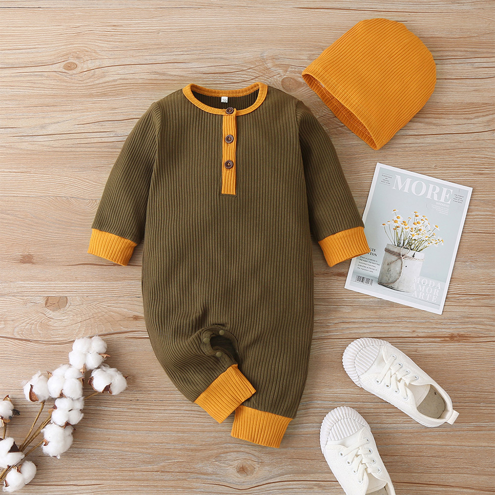 

Ribbed 2pcs Color Block Long-sleeve Baby Set