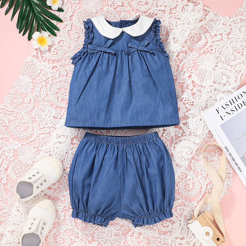 

2pcs Sleeveless Navy Baby Denim Set