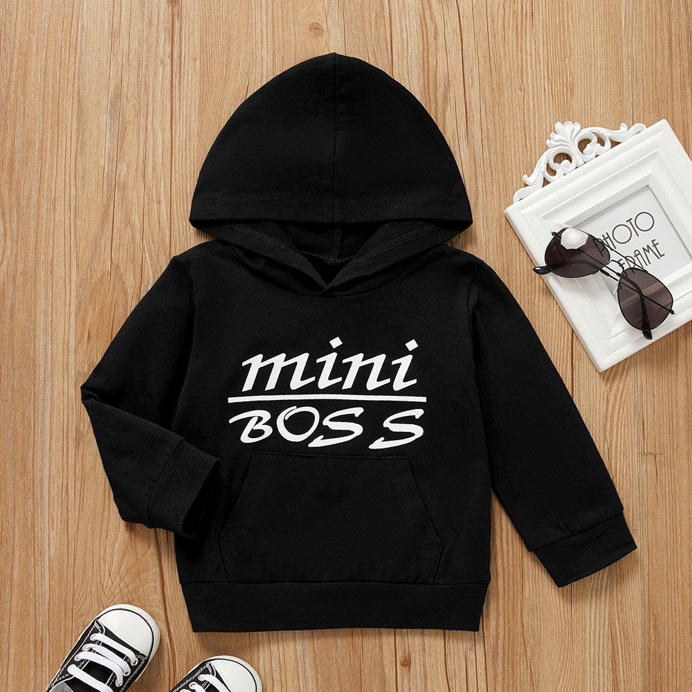 

Letter Print Hooded Long-sleeve Black Baby Hoodie