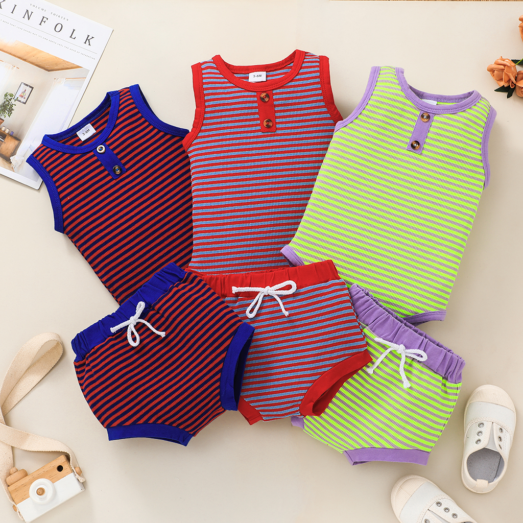 

2pcs Striped Knitting Sleeveless Baby Set