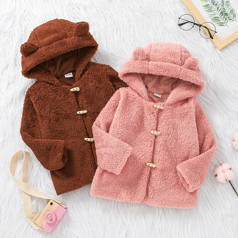 

Toddler Girl Fuzzy Ear Design Duffle Coat