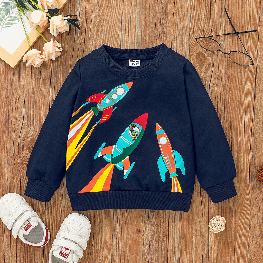 

Toddler Boy Casual Rocket Print Pullover Sweatshirt