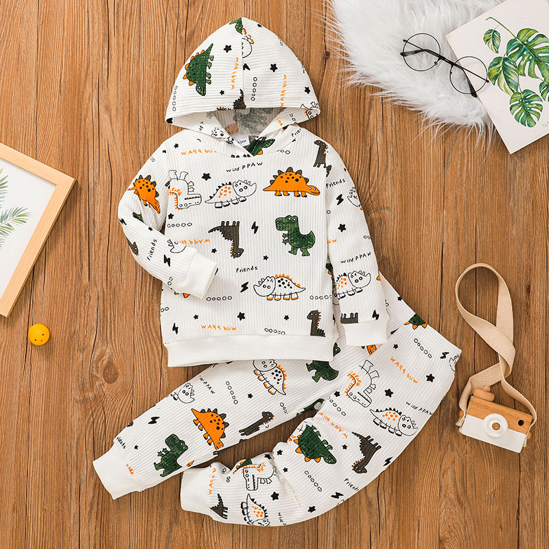 

2-piece Toddler Boy Letter Dinosaur Print Hoodie Sweatshirt and Pants Set