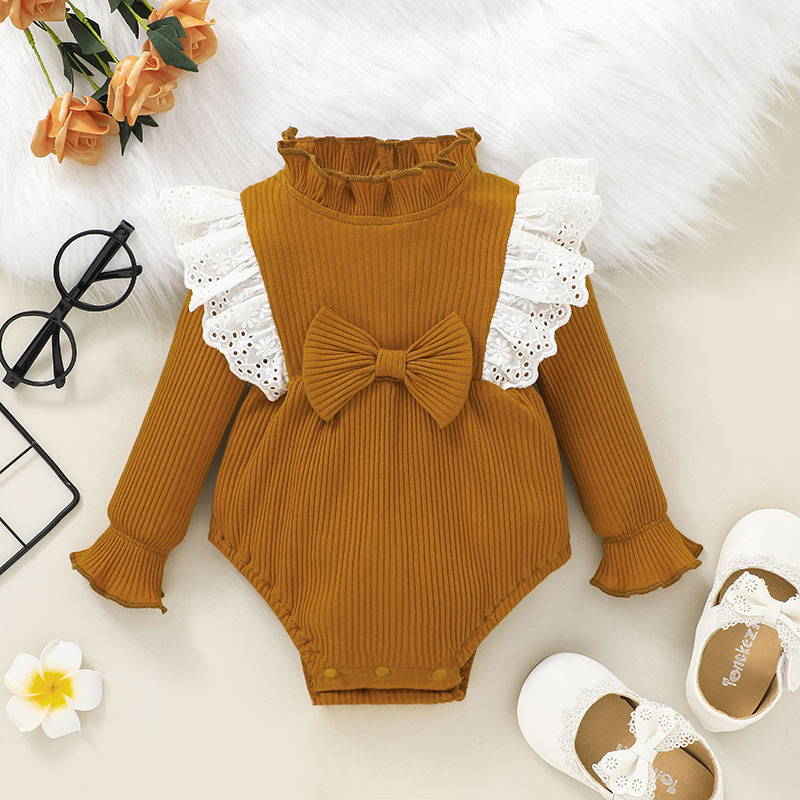 

Baby Girl Ruffle Lace Splicing Cotton Long-sleeve Romper