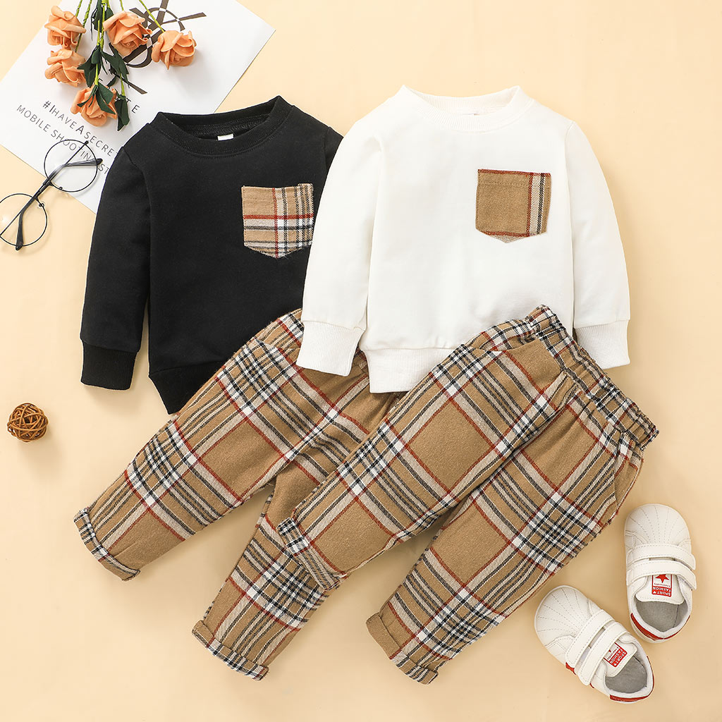 

2pcs Baby Boy 95% Cotton Long-sleeve Sweatshirt and Plaid Trousers Set