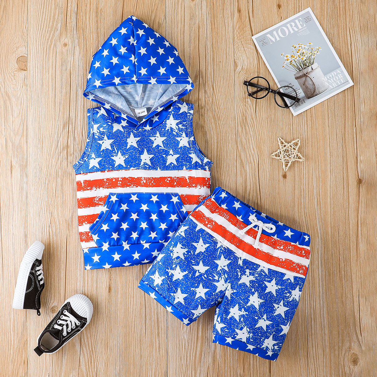 

Independence Day 2pcs Toddler Boy Hooded Sleeveless Tee and Shorts Set