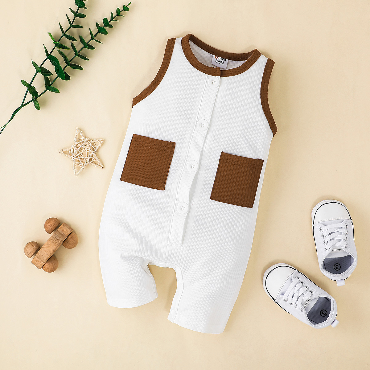

Baby Boy/Girl Colorblock Ribbed Sleeveless Button Up Jumpsuit
