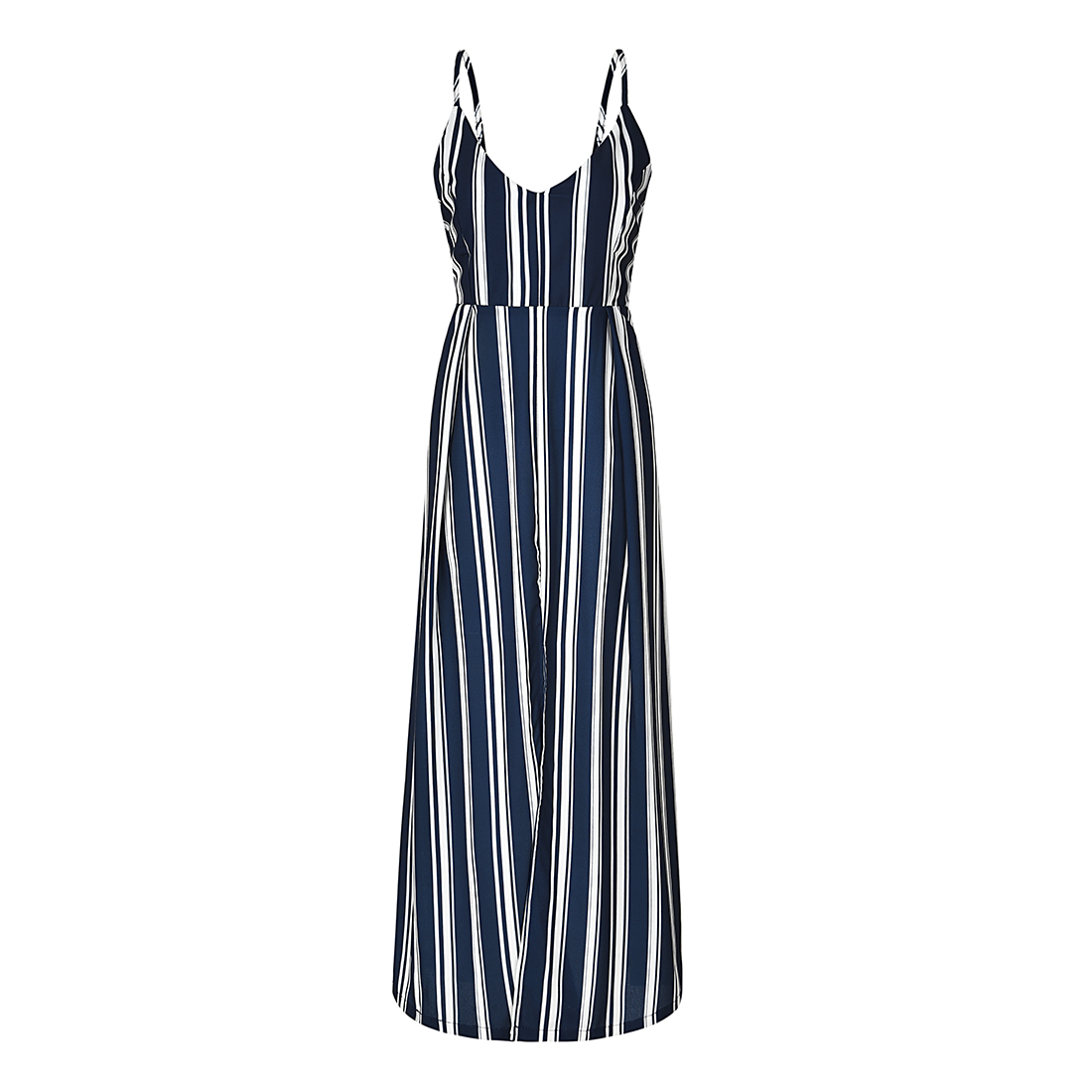 

Stylish Striped Backless Sleeveless Maxi Dress