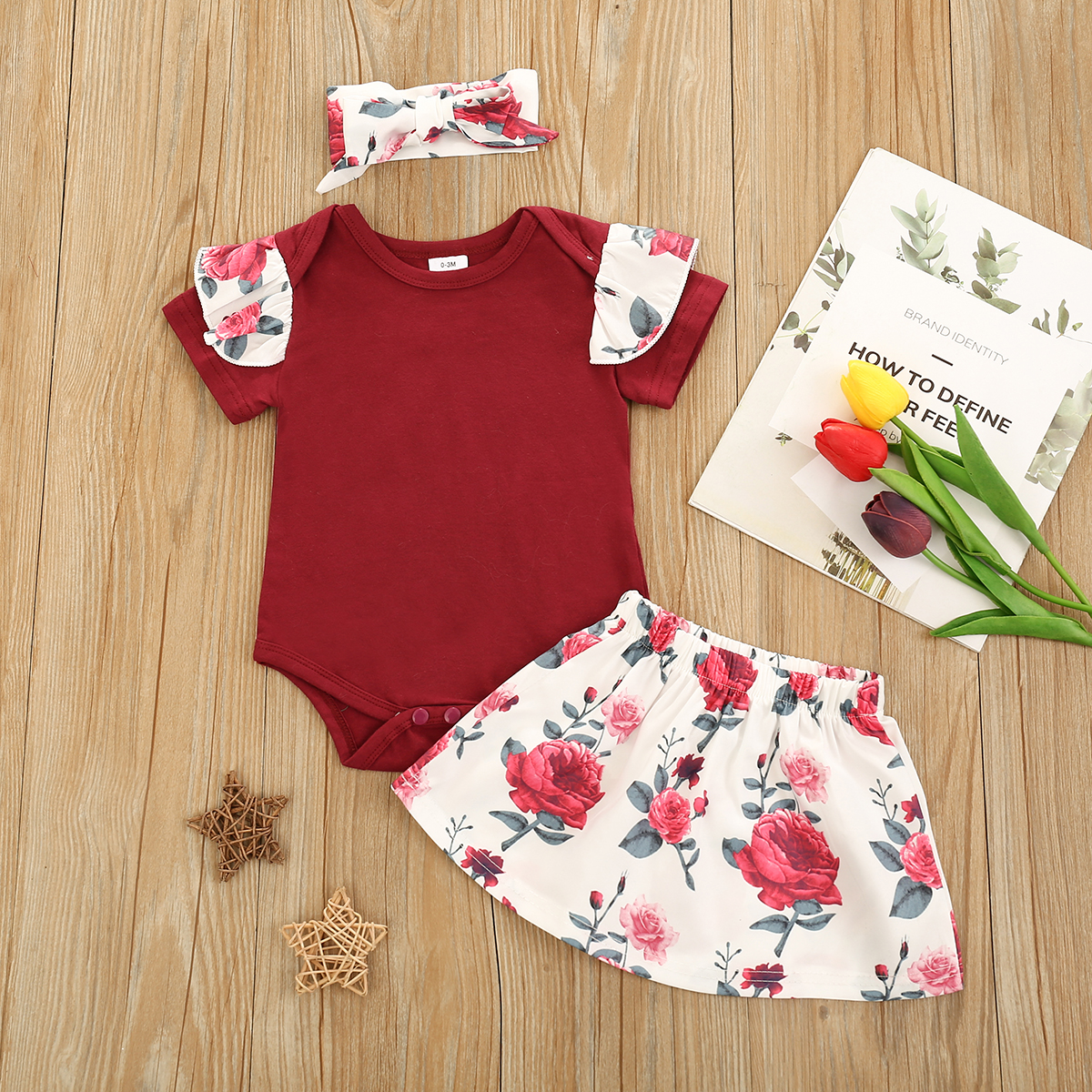 

3pcs Cotton Short-sleeve Baby Girl Floral Sweet Suit-dress