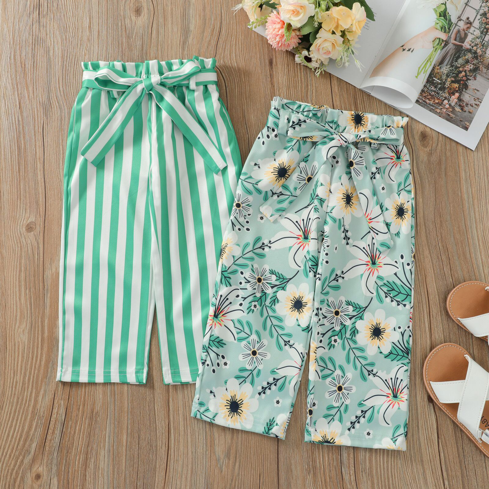 

Toddler Girl Casual Floral Stripe Print Pants