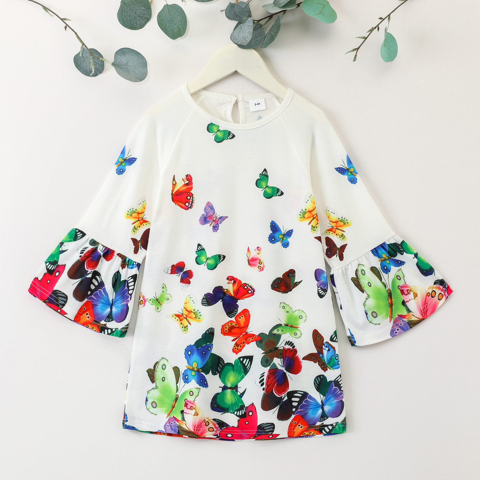 

Toddler Girl Butterfly Print Bell sleeves Loose Dress