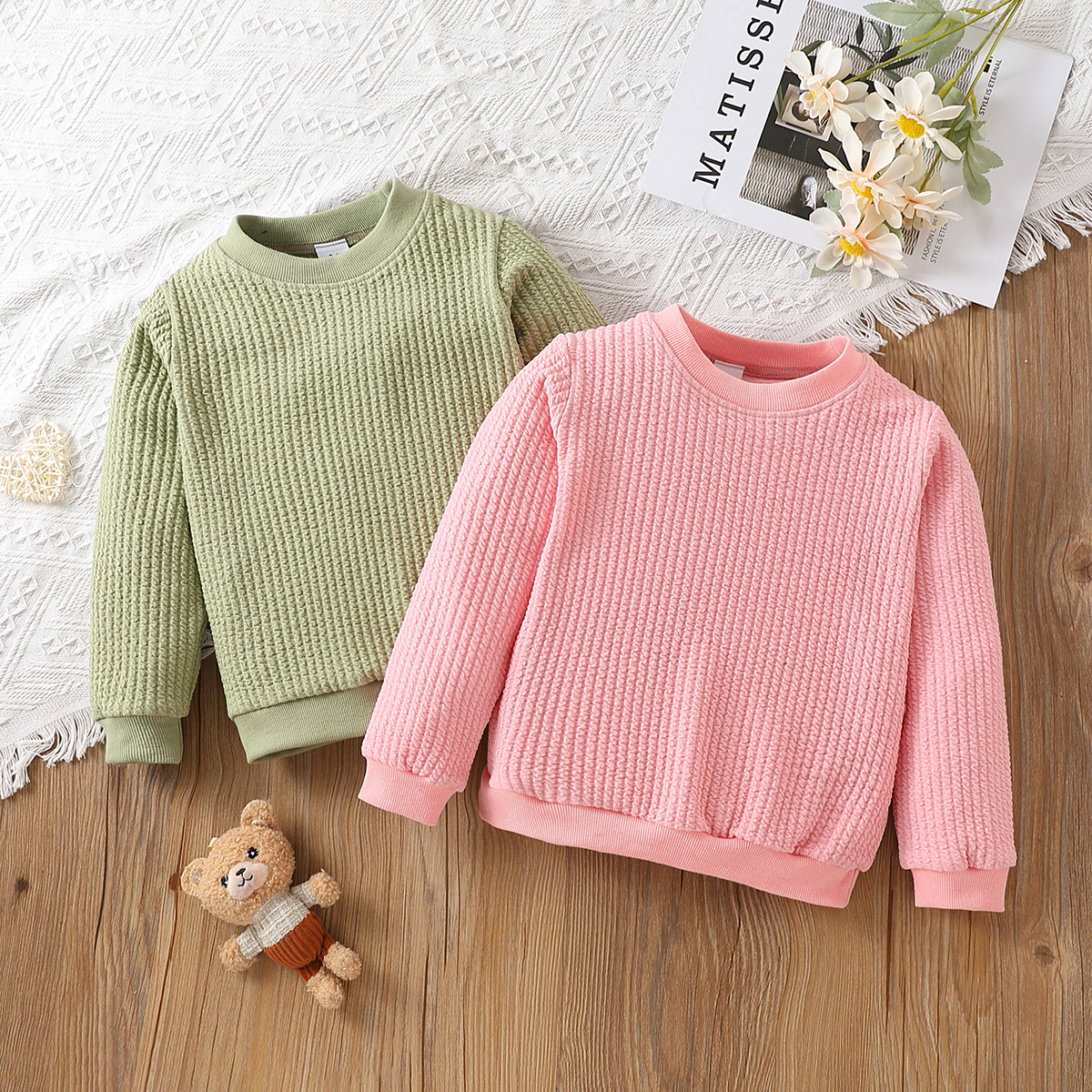 

Toddler Girl Solid Color Textured Pullover Sweatshirt