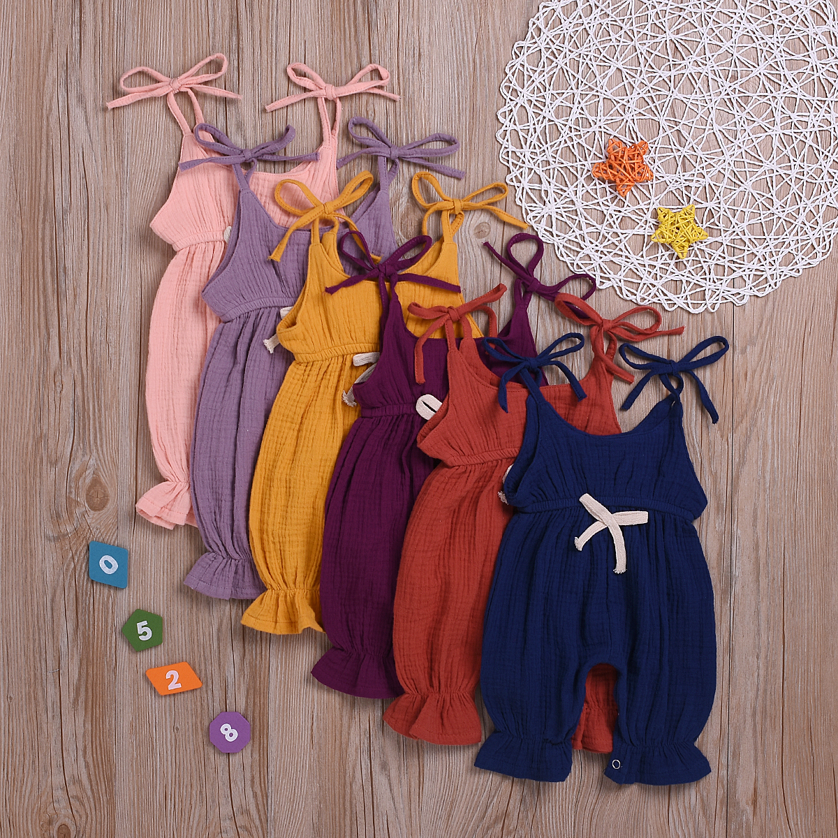 

Baby Girl's Solid Puff Strap Jumpsuit