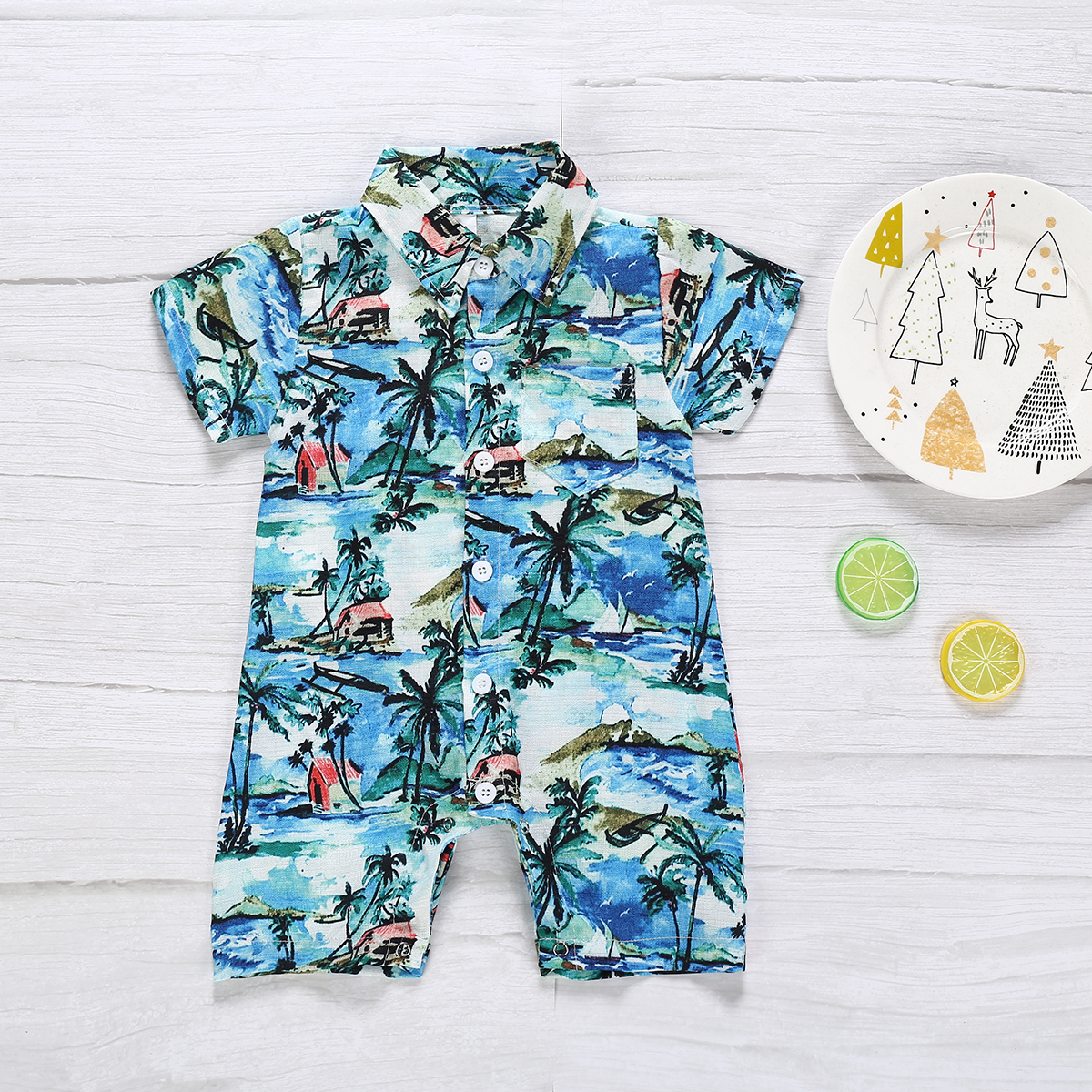

Baby Boy Trendy Tree Allover Short-sleeve Jumpsuit