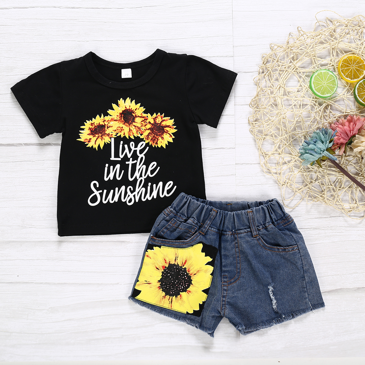 

Baby / Toddler Sunflower Print Tee and Denim Shorts Set