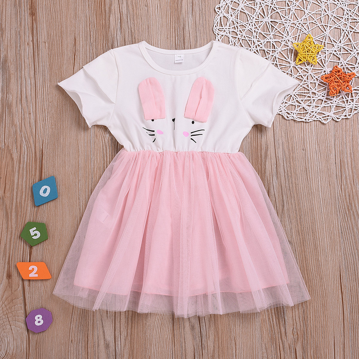 

Baby / Toddler Sweet Cartoon Rabbit Tulle Short-sleeve Dress