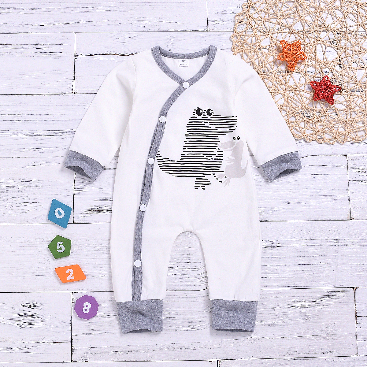 

Baby Boy Cute Crocodile Print Long-sleeve Jumpsuit