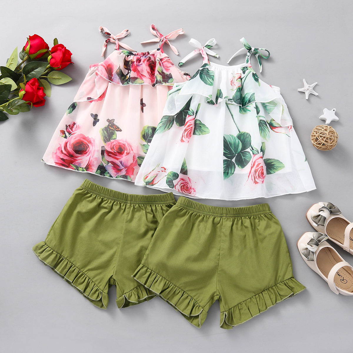 

2pcs Floral and Solid Baby Set