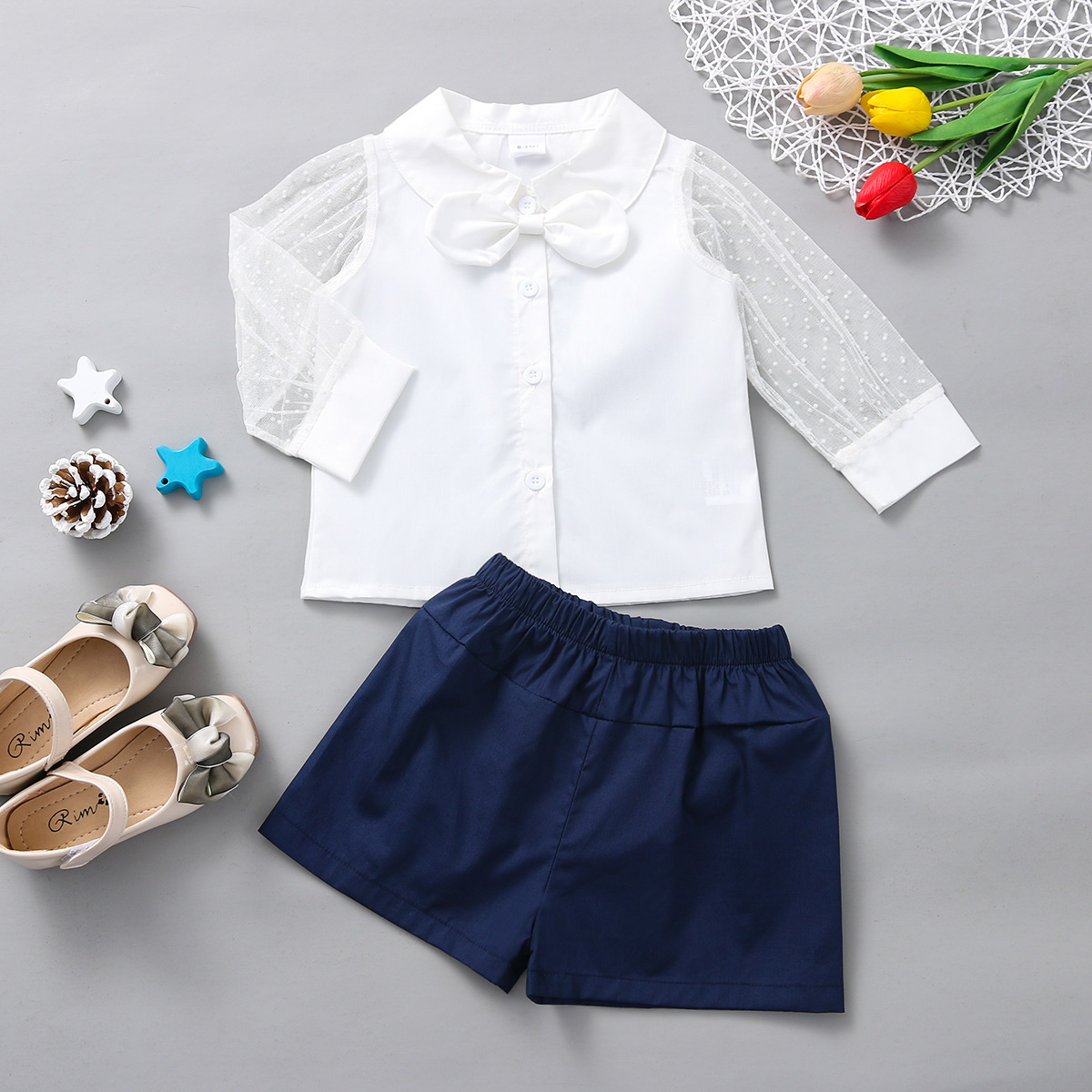 

2pcs Chiffon Long-sleeve Color Block Baby Set