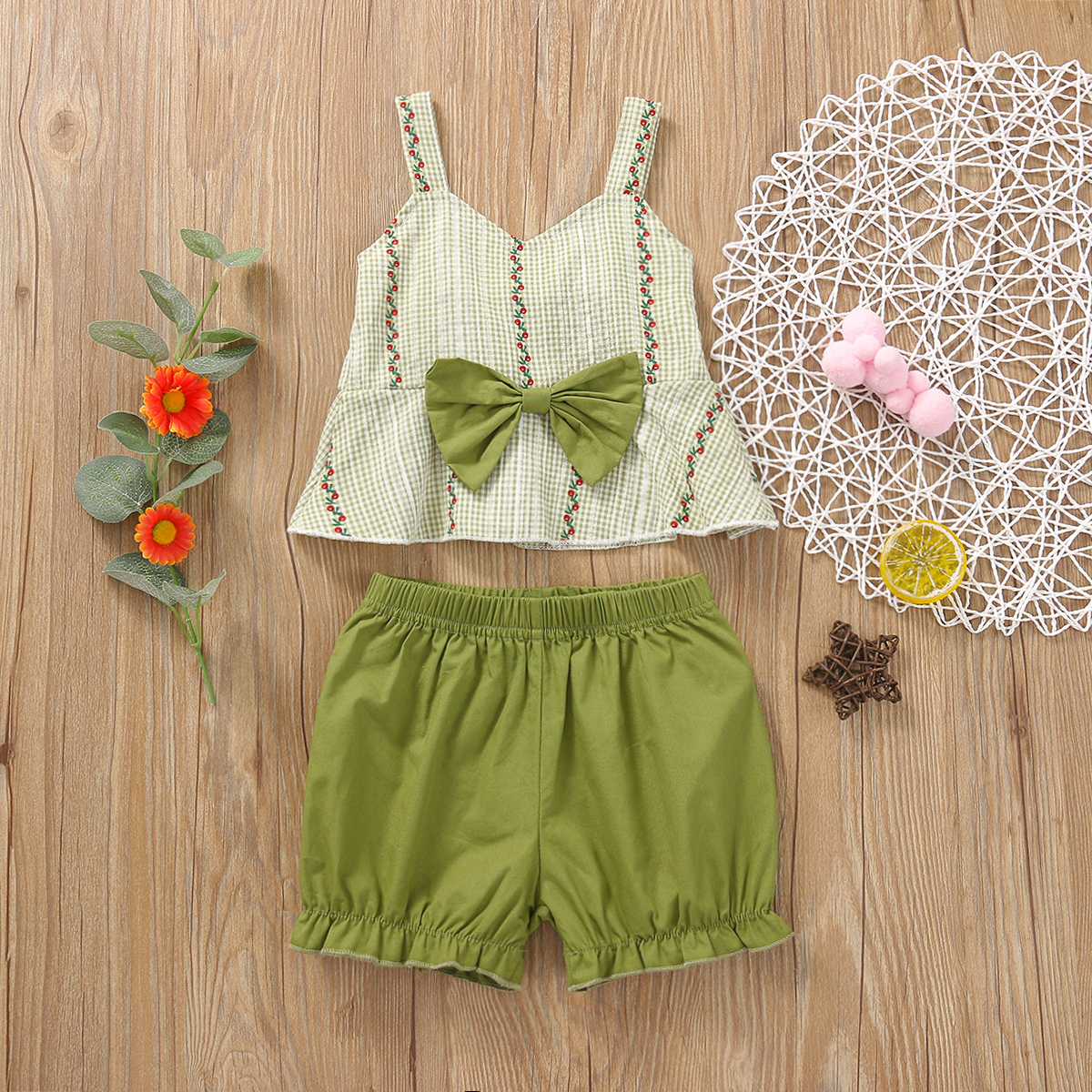 

2pcs Plaid and Solid Green Baby Sling Set