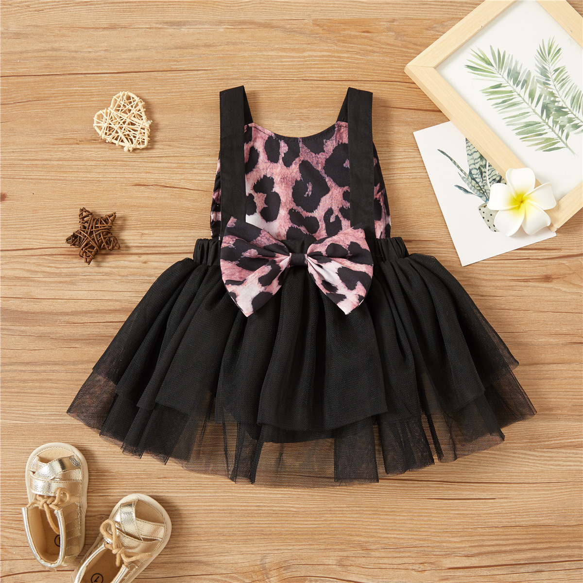 

Baby Black Leopard Print Sleeveless Backless Party Birthday Mesh Dress Romper