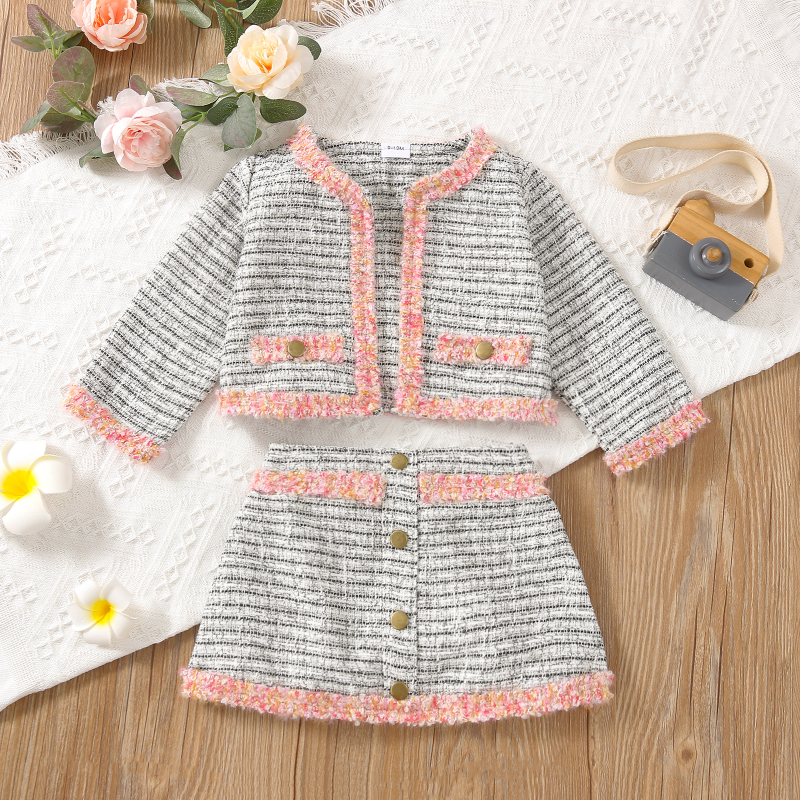 

2pcs Baby Princess Outfits Long Sleeve Plaid Jacket Coat and Mini Skirt Set