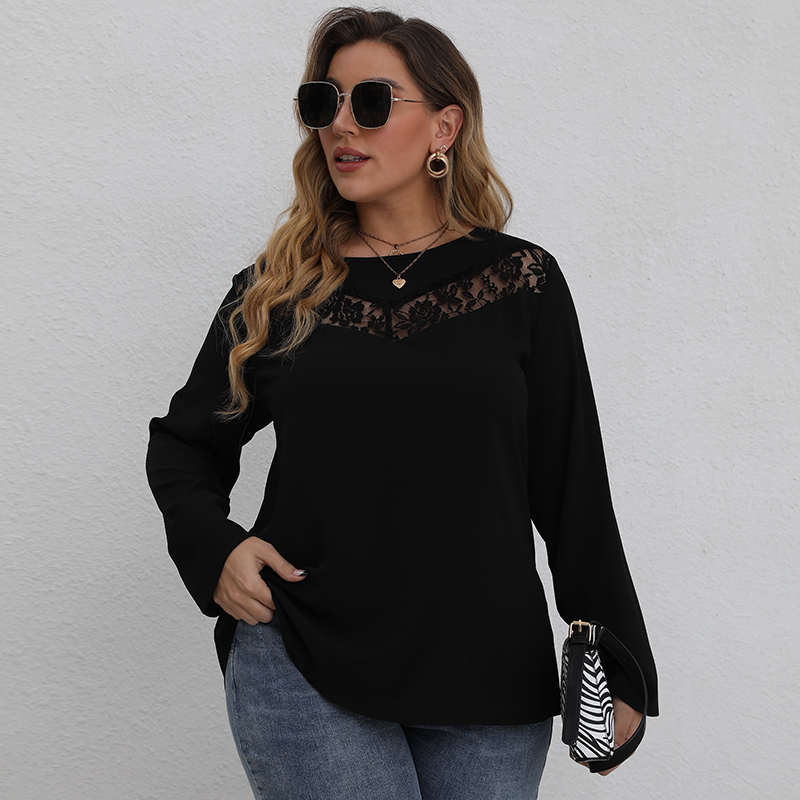 

Women Plus Size Casual Lace Design Long-sleeve Tee