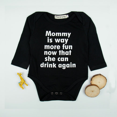 

Fun Letter Print Long-sleeve Romper in Black for Baby Boy