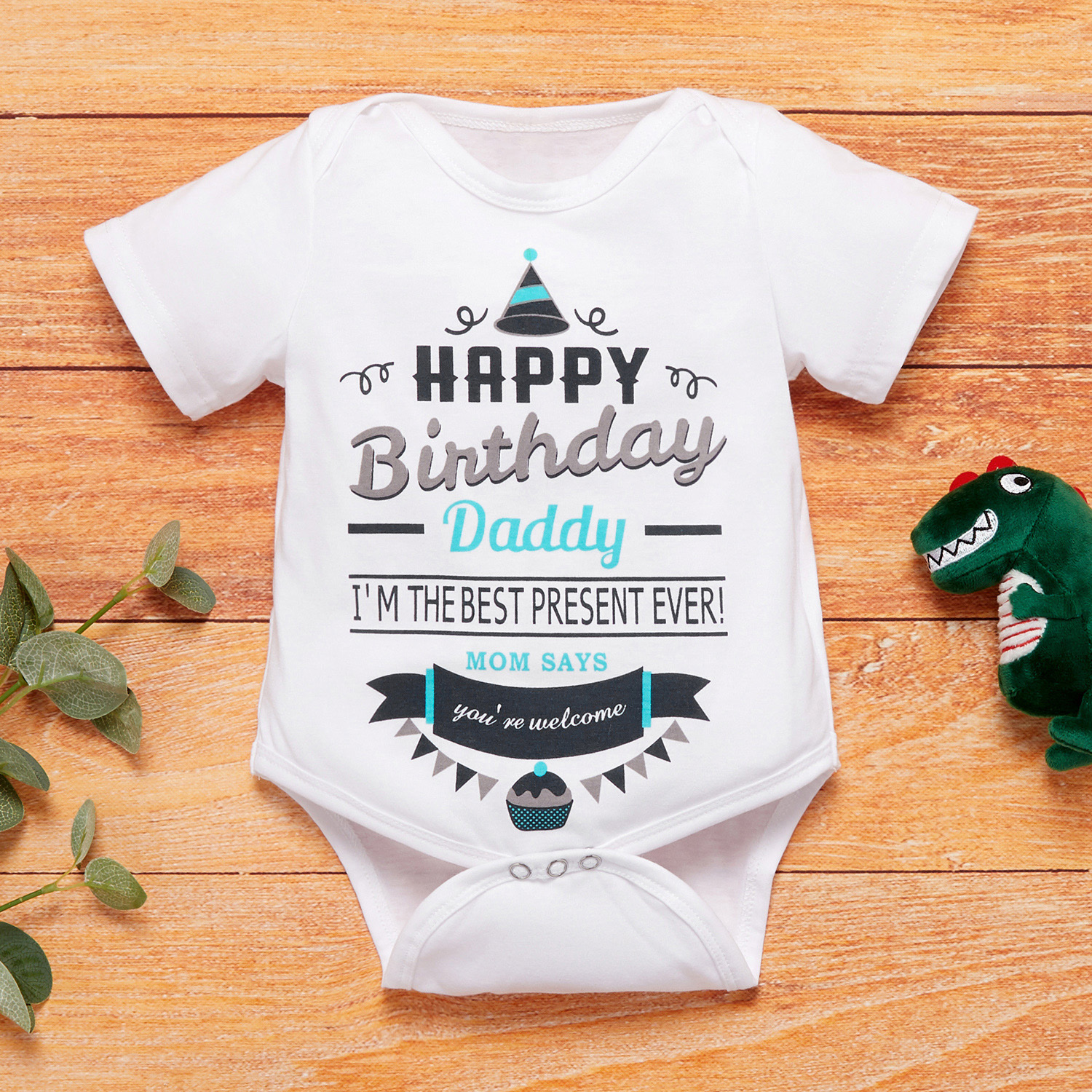 

100% Cotton Letter Print Short-sleeve White Baby Romper