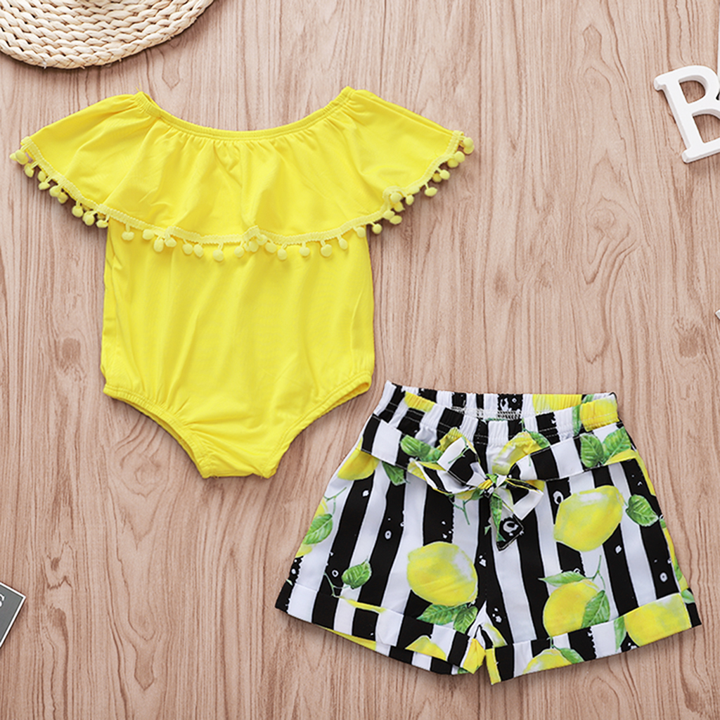 

Solid Tassel Bodysuit and Stripe Shorts Set