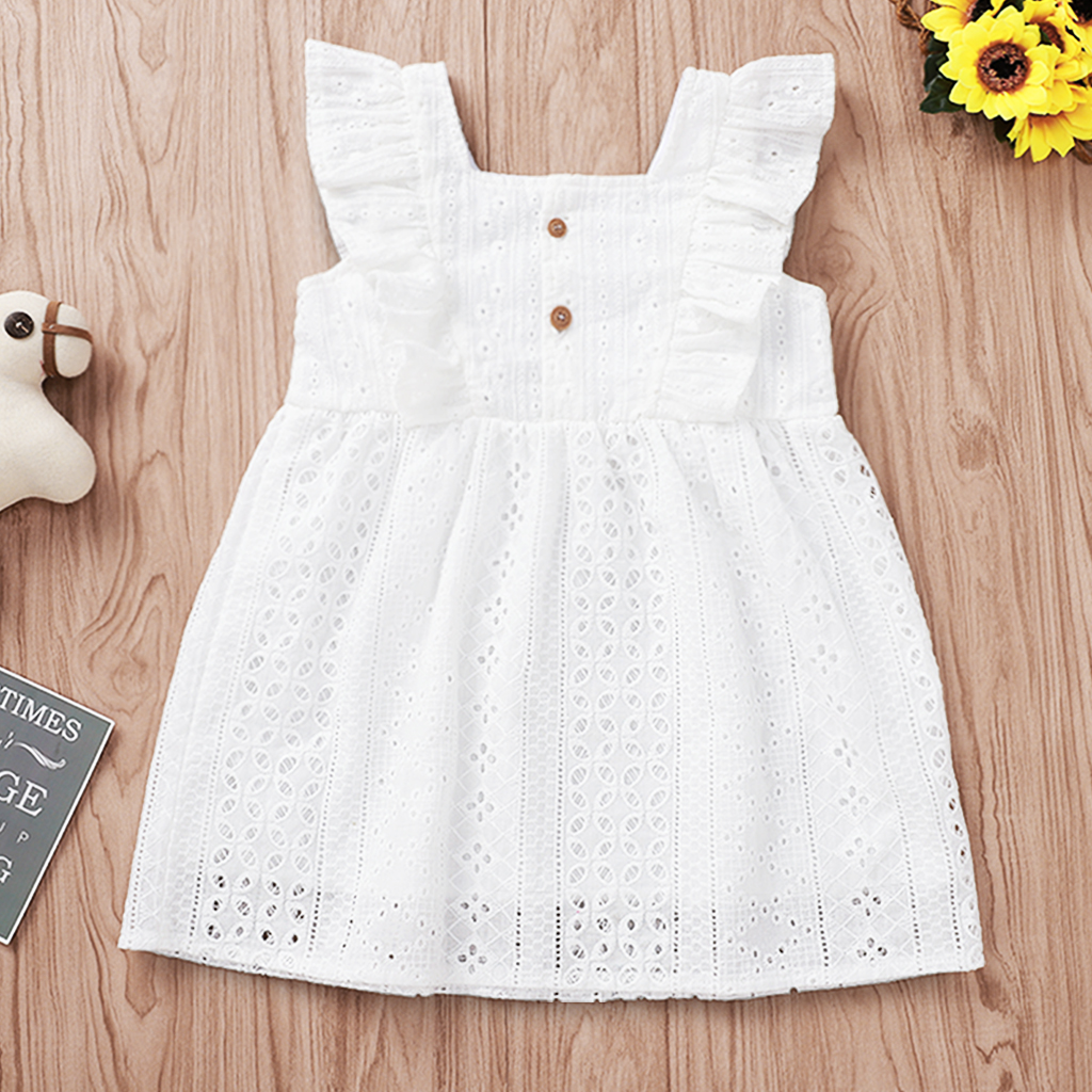 

Baby / Toddler Lovely Solid Lace Hollow Out Square Neck Flutter-sleeve Dress
