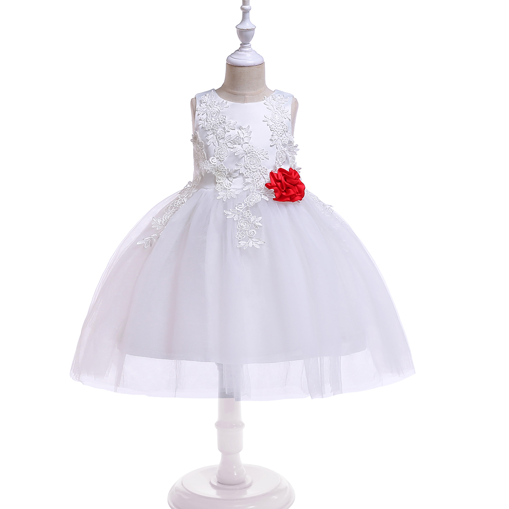 

Beautiful Lace Flower Design Sleeveless Party Dress in White