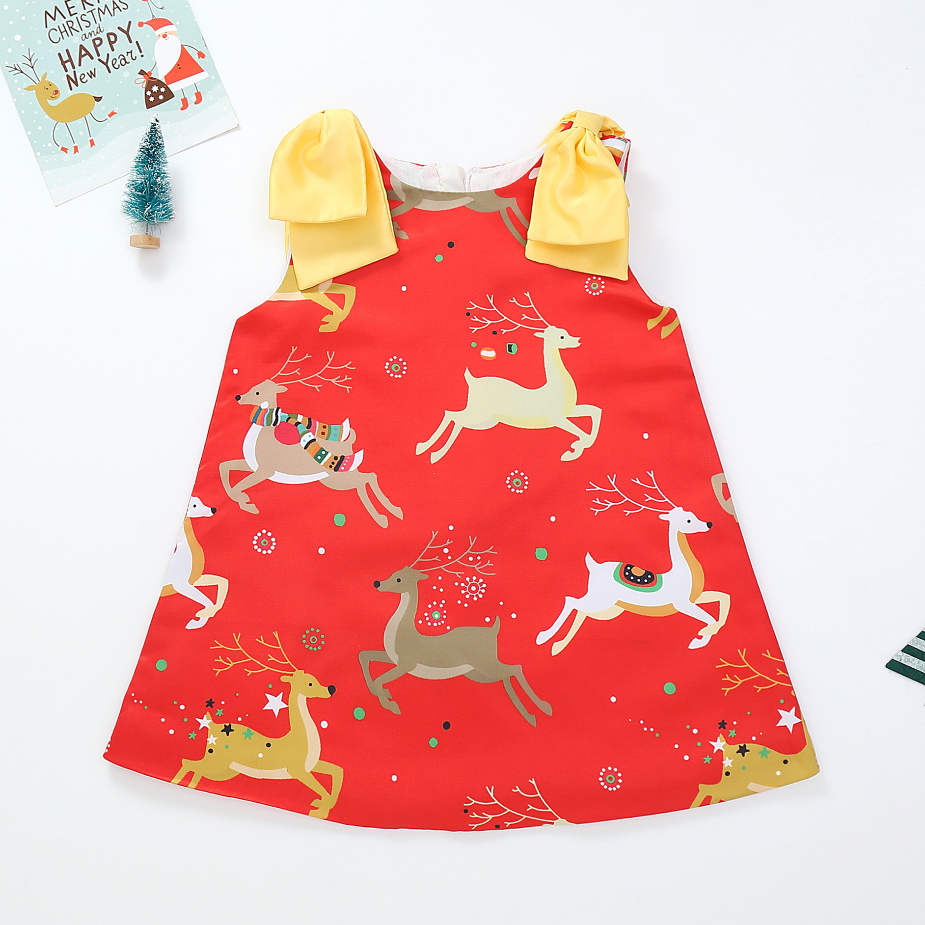 

Stylish Elk Printed Sleeveless Dress for Baby and Toddler