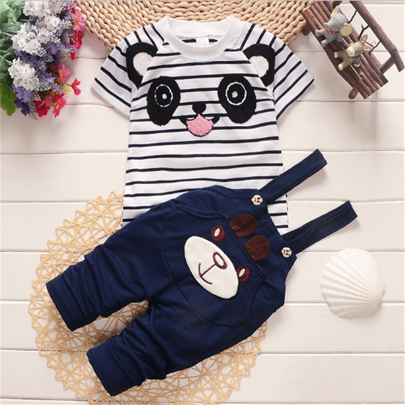 

Baby / Toddler Panda Design Striped Tee and Overalls Set