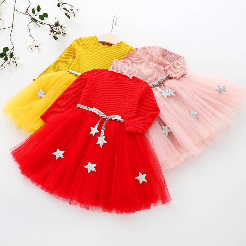 

Long-sleeve Tulle Dress with Stars Belt