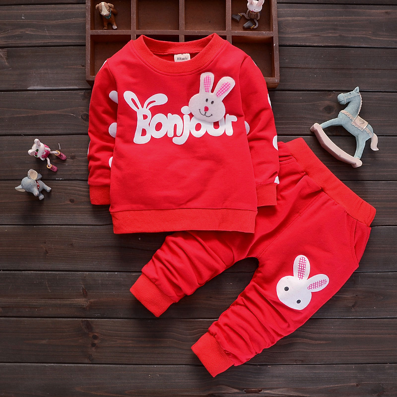 

2pcs Rabbit and Letter Print Long-sleeve Red Baby Set