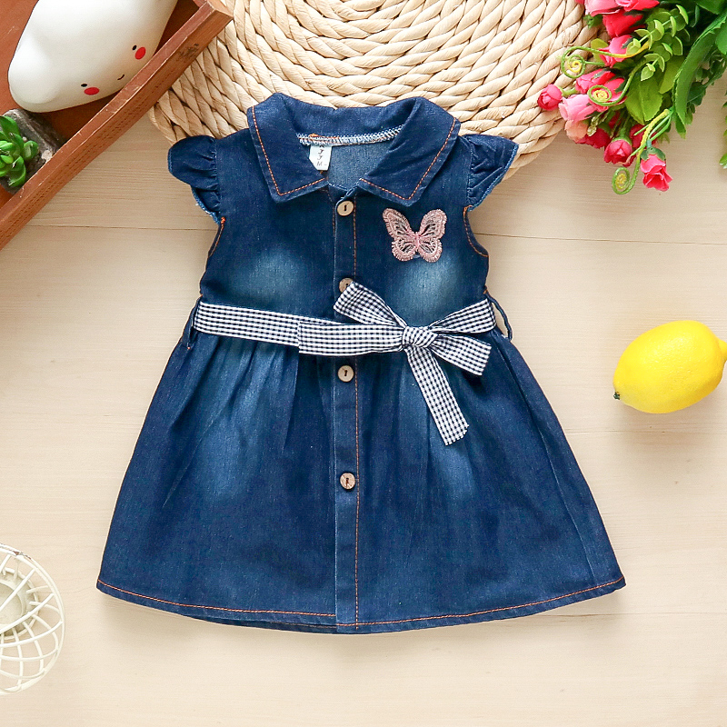 

Baby Soft Denim Dresses Summer Hot-selling Kids Girls Dress Cotton Jeans Dresses with Belt