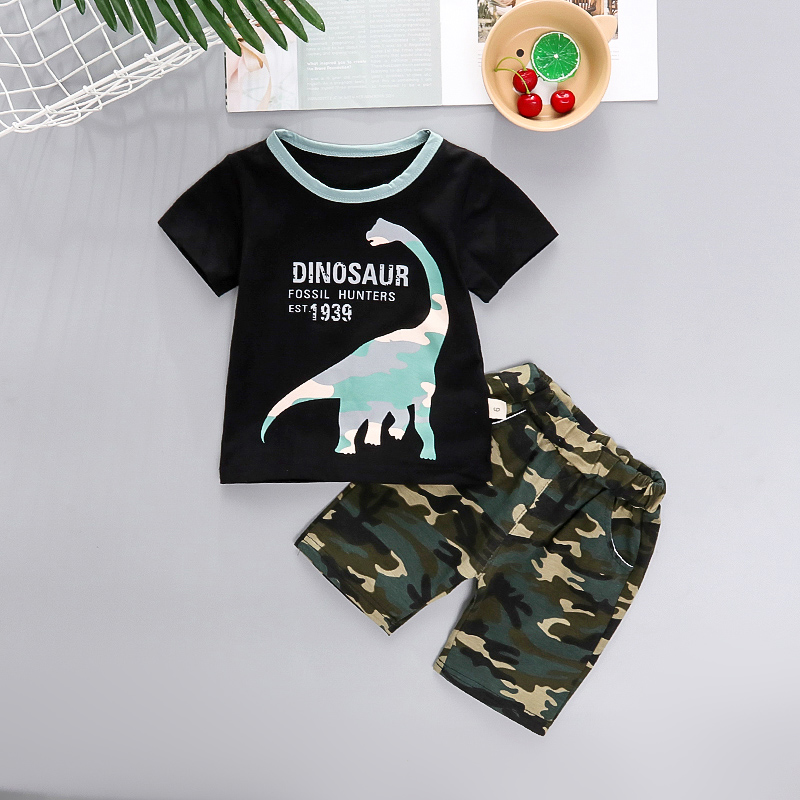 

Baby Camouflage Dinosaur Print Top and Shorts Set