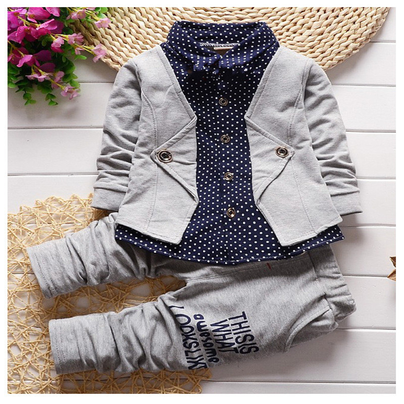 

2pcs Polka Dots Print Faux-two Design Long-sleeve Baby Set