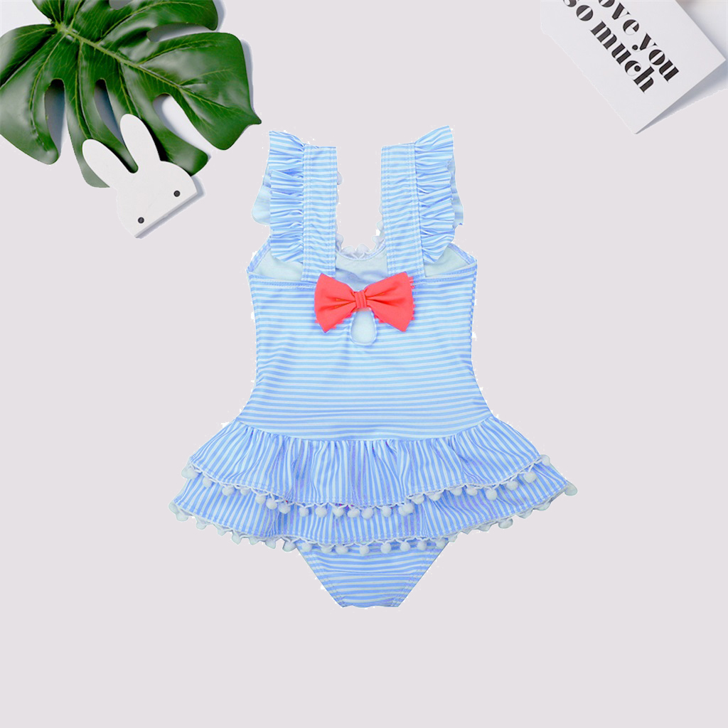

Sweet Striped Pompon Design Swimsuit