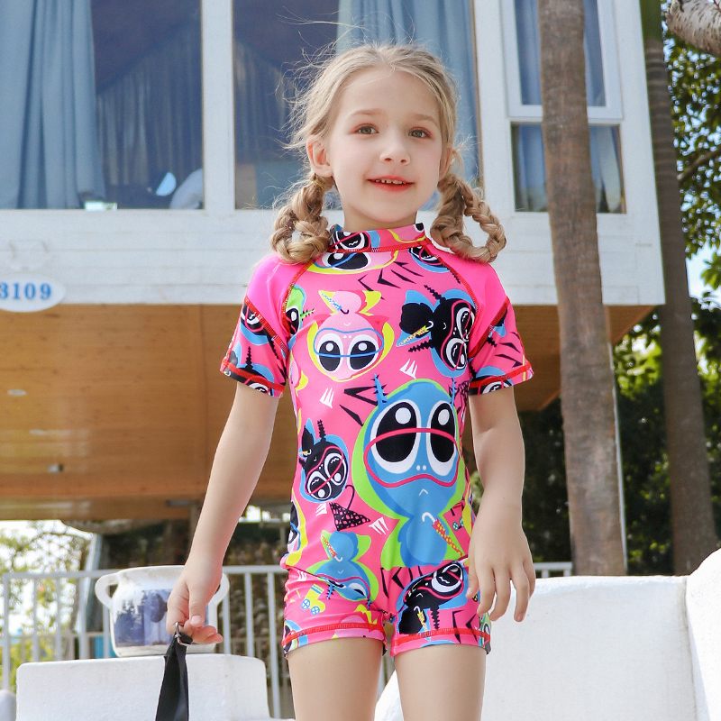 

Cute Cartoon Print Short-sleeve Swimsuit