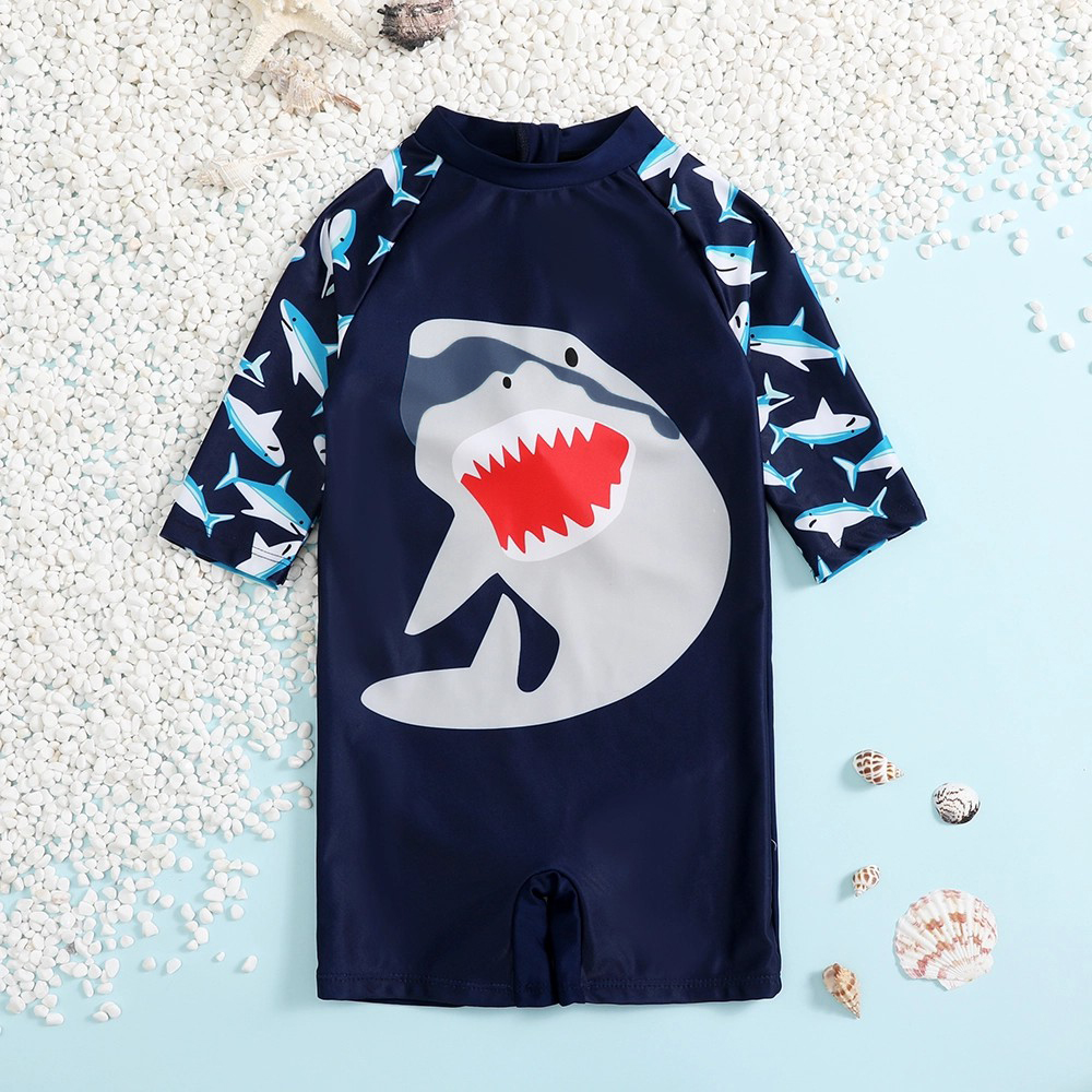 

Toddler Boy Shark Print Long-sleeve One-piece Swimsuit