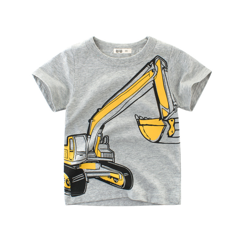 

Fun Excavator Print Short-sleeve T-shirt in Grey for Toddler Boy and Boy