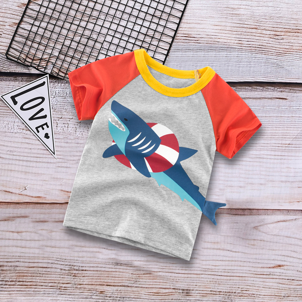 

Stylish Shark Print Color Blocked T-shirt