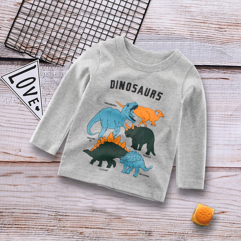 

Pure Cotton Print Letter Dinosaur Round-collar Top for Boy