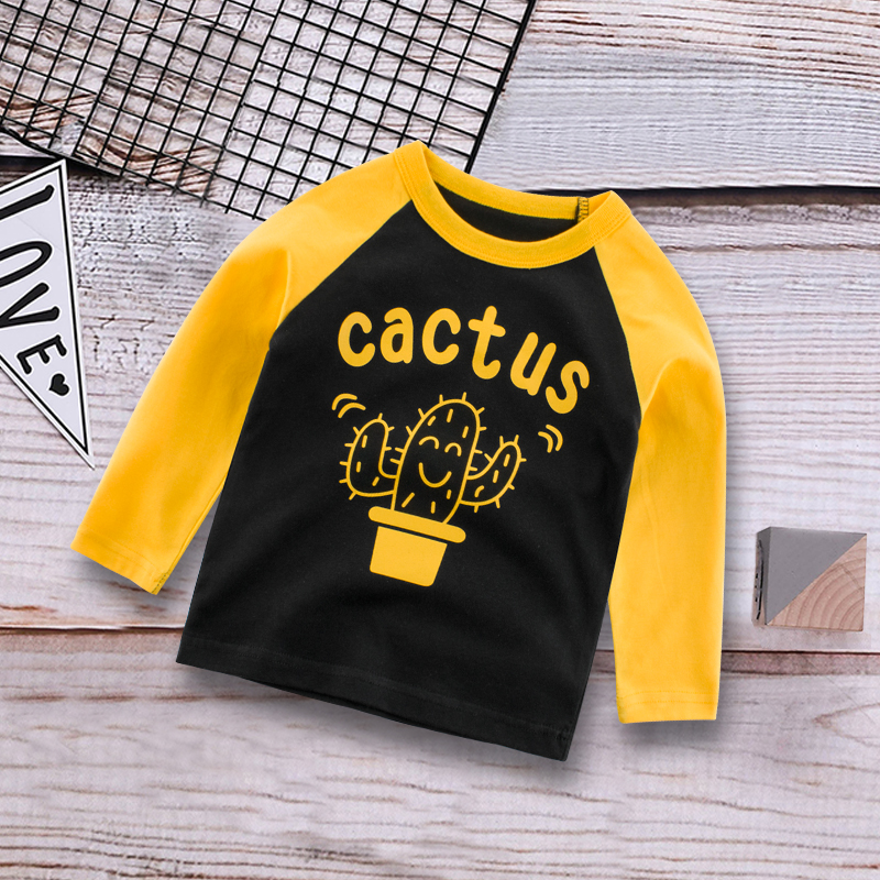 

100% Cotton Print Letter Cactus Long-sleeve Round Neck Top