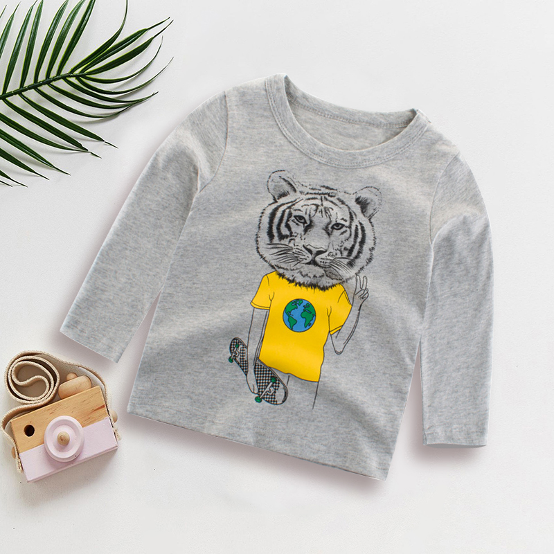 

Boy's Print Tiger Round Neck Long-sleeve Top