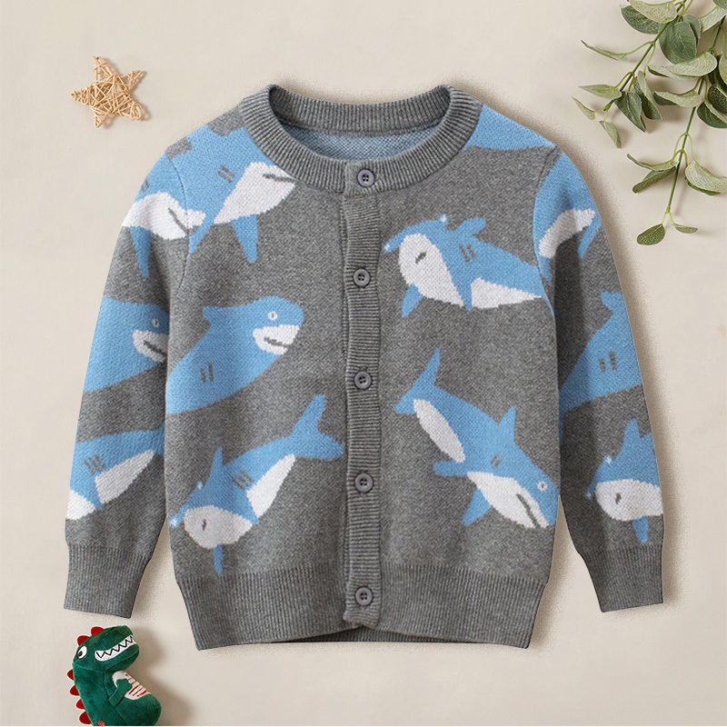 

Toddler Shark Print Long-sleeve Sweater