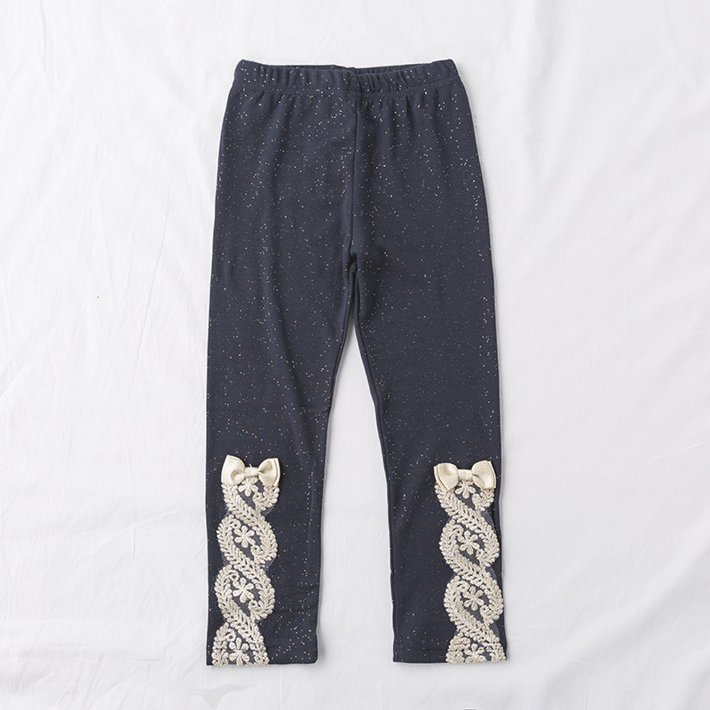 

Trendy Embroidered Flower Bow Decor Leggings for Girl