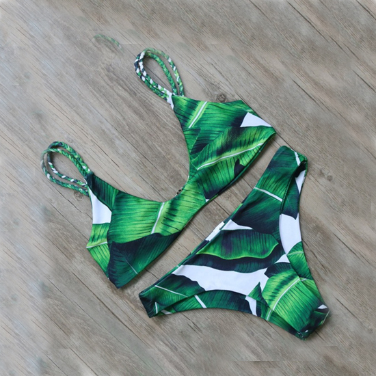 

2-piece Sexy Leaves Print Bikini Set for Women